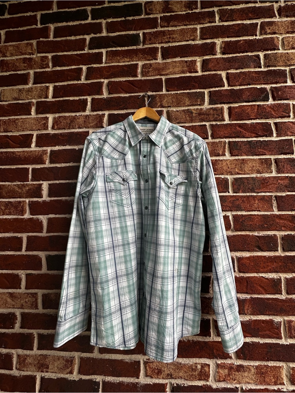 Men's Plaid Button-Down Shirt in Light Green and White